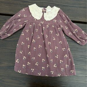 Zara Mauve Floral Dress with Cream Eyelet Collar